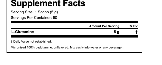 Información nutricional Platinum 100% Glutamine