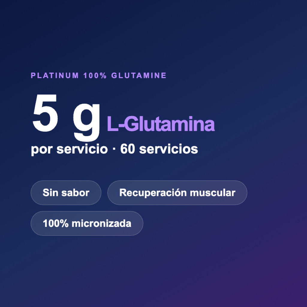 5 g de L-glutamina por servicio, 60 servicios, sin sabor